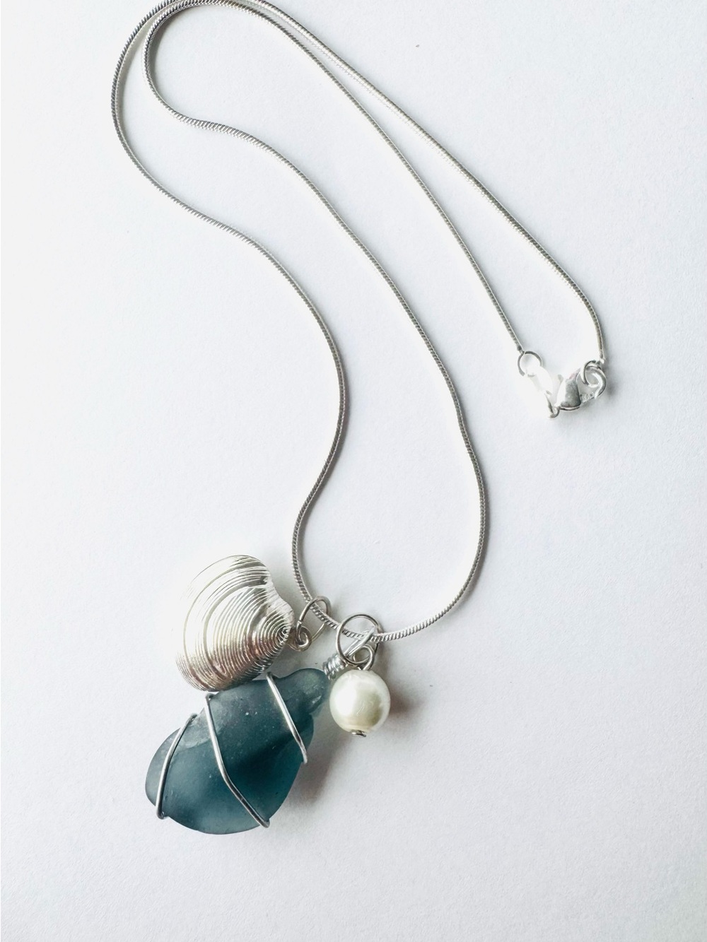 Sterling Silver Sea Glass Necklace with Interchangeable Charms